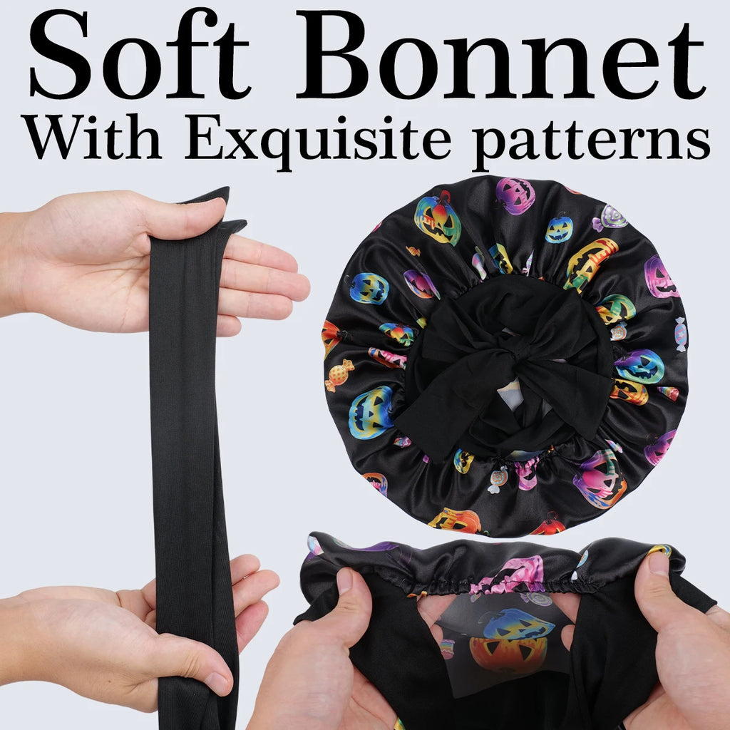 Bonnet en satin pour cheveux bouclés réglable pour dormir et douche
