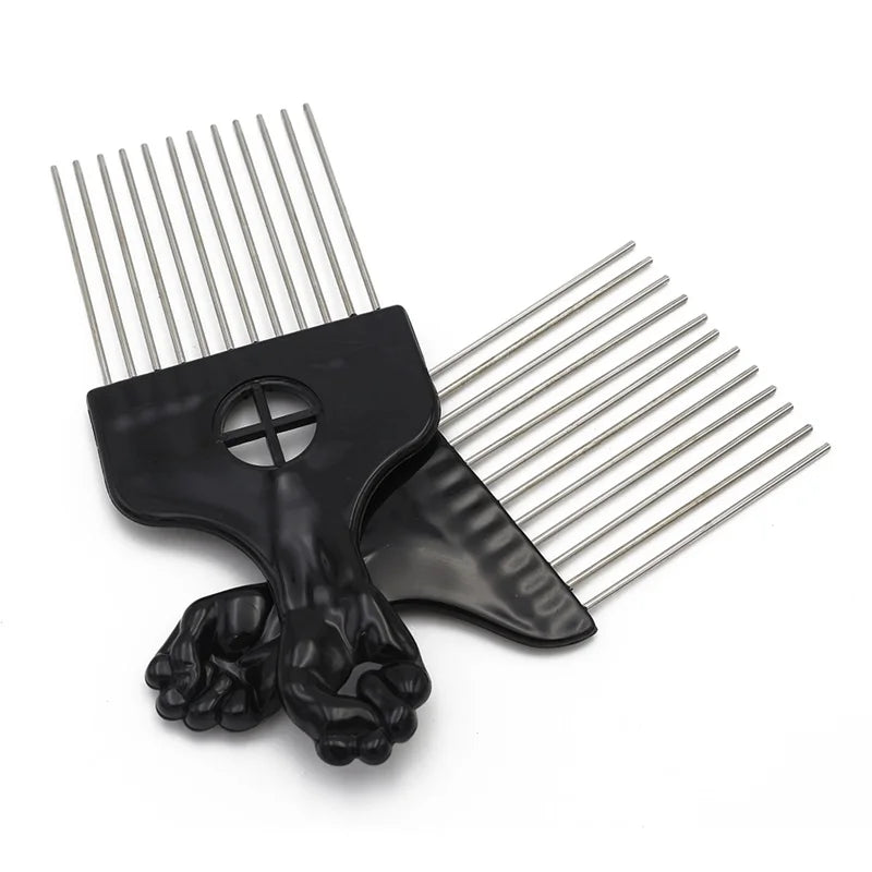Professional Barber Hair Styling Afro Comb Plastic Handle Metal Tooth Hairdressing Curly Hair Pick Tools For Black Man